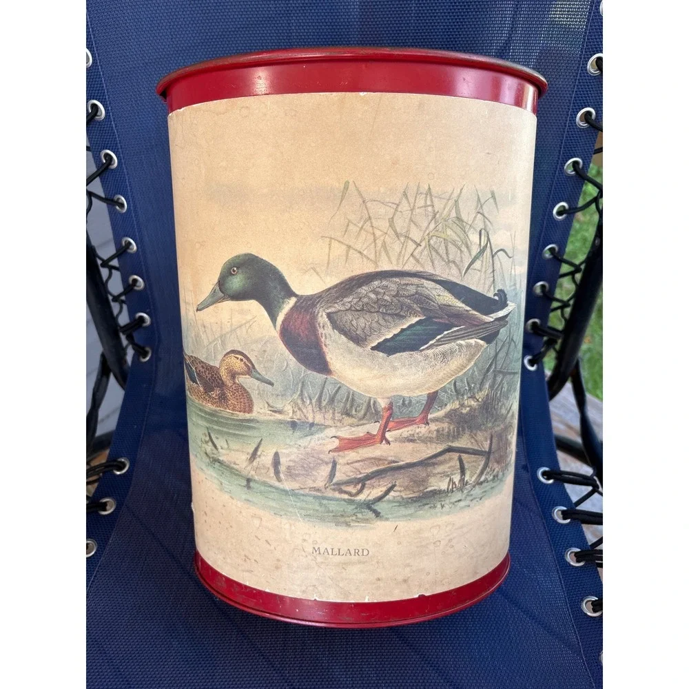 Vintage Keller Charles Philadelphia Mallard Duck Metal Wastebasket Trash Can